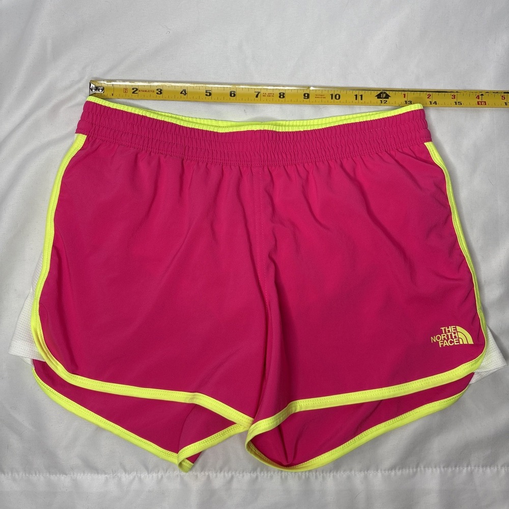The North‎ Face GTD Women's Small Running Shorts Azalea Pink Dayglo Yellow - Picture 6 of 9